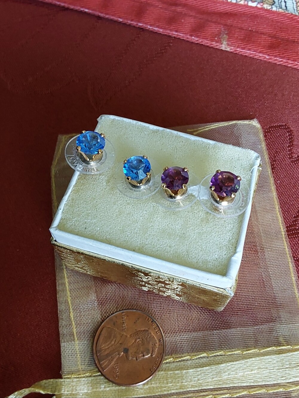Joan Rivers Gold-Tone Stud‎ Earrings with Blue and Purple Stones